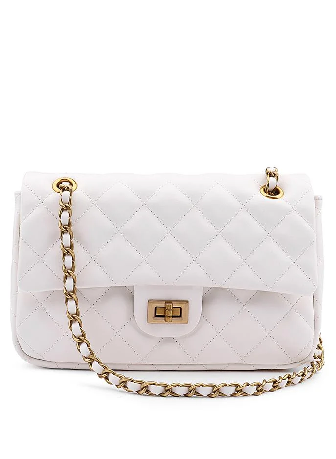 كابلي Women’s Quilted Shoulder Bag with Chain Strap and Turn-Lock Closure